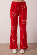 Kırmızı Kalpli Polar Kışlık Örme Pijama Takımı THMAW25PT00058