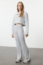 Trendyolmilla Kahverengi Wide Leg/İspanyol Paça Yüksek Bel İnterlok Esnek Örme Pantolon TWOAW25PL00006