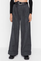 Trendyolmilla Siyah Wide Leg/Geniş Paça Yüksek Bel Dokuma  Pantolon TWOAW23PL00302