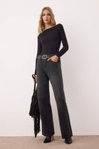 Siyah More Sustainable Yüksek Bel Aksesuar Detaylı Wide Leg Jeans TWOAW26JE00104