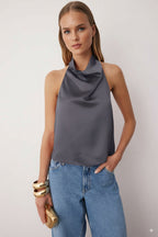 Trendyolmilla Siyah-Beyaz Animal Zebra Desenli Saten Degaje Party Bluz TPRAW26BZ00003