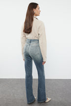 Trendyolmilla Antrasit Yüksek Bel Comfort/Esnek Flare Jeans TWOAW25JE00096