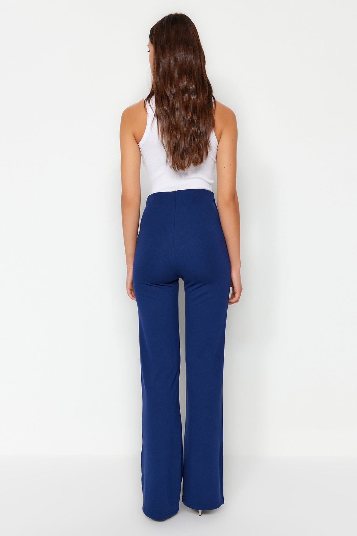Trendyolmilla Haki Yanları Yırtmaçlı Flare/İspanyol Paça Yüksek Bel Örme Pantolon TWOSS23PL00134
