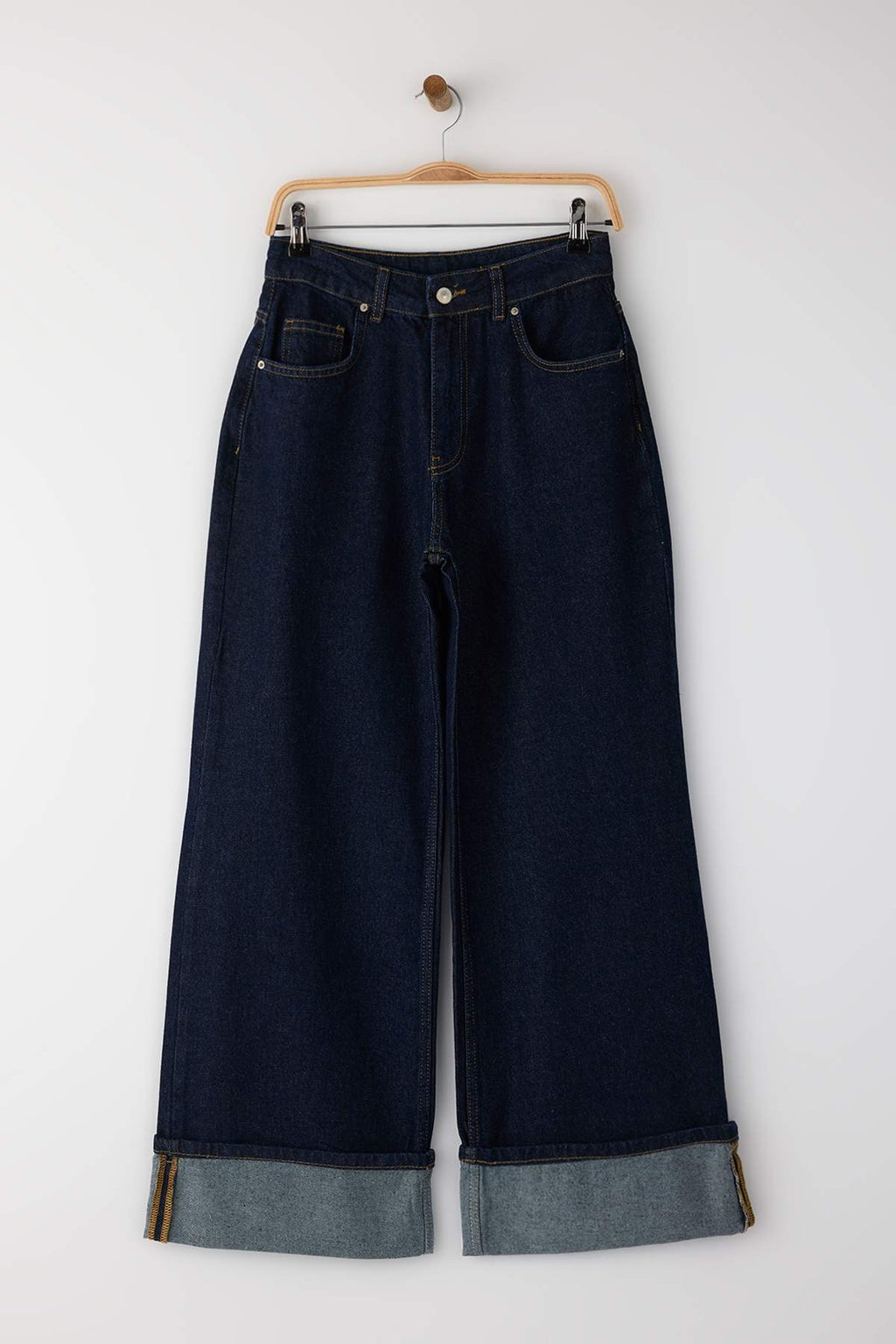Trendyolmilla Kahverengi Paça Katlamalı Yüksek Bel Wide Leg/Geniş Paça Jeans TWOAW26JE00011