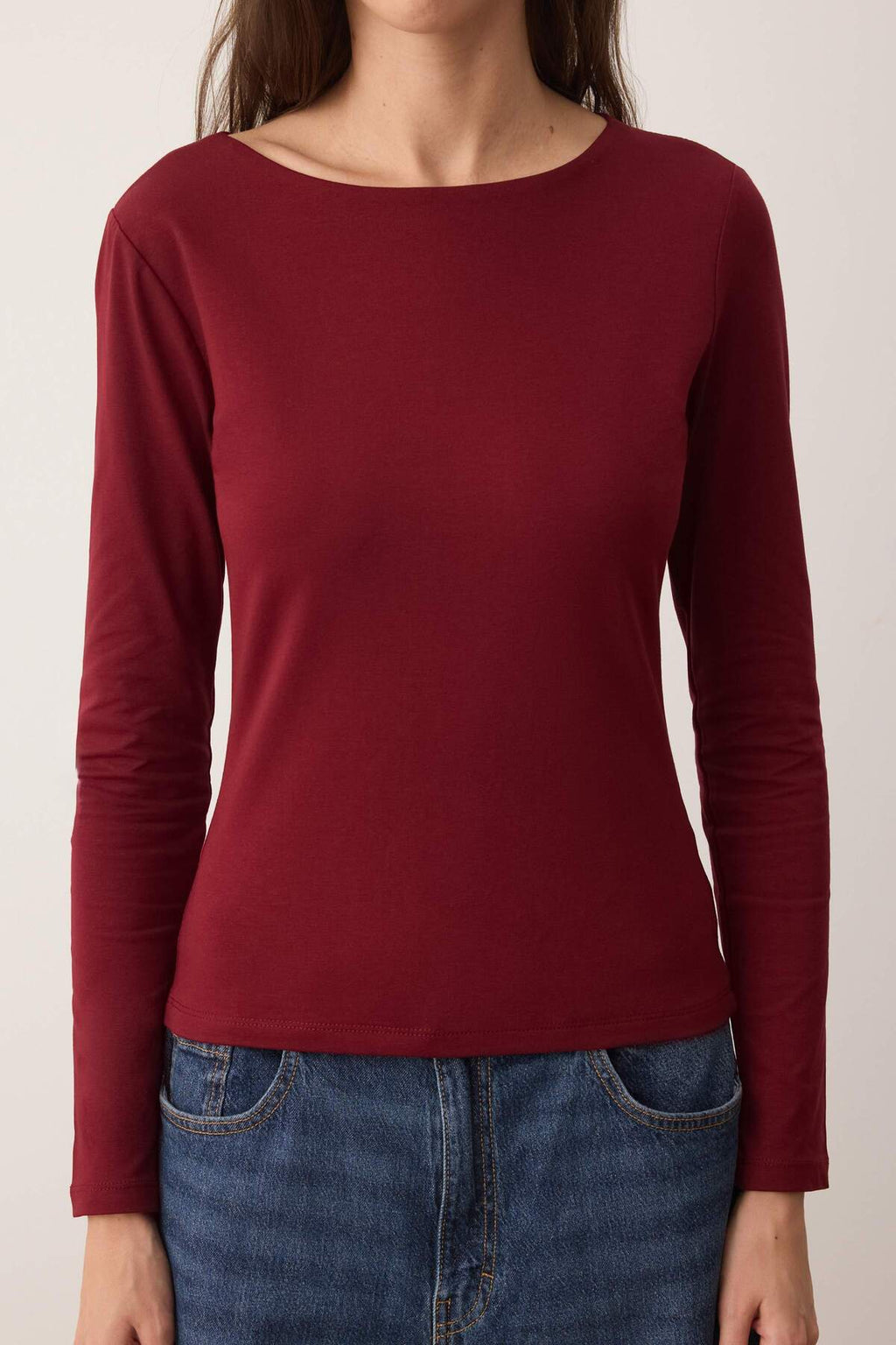 Trendyolmilla Taş-Bordo İkili Paket Kayık Yaka Fitted/Vücuda Oturan Örme Bluz TWOAW25BZ00062