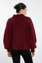 Trendyolmilla Bordo Yumuşak Dokulu Mont Görünümlü Triko Hırka TWOAW25HI00162