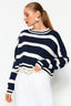 Trendyolmilla Lacivert Crop Çizgili Triko Kazak TWOAW23KZ00205