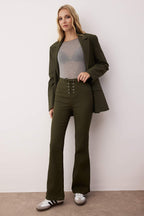 Trendyolmilla Haki Flare Kalıp Bağlama Detaylı Bootcut Gabardin Pantolon TWOAW26PL00064