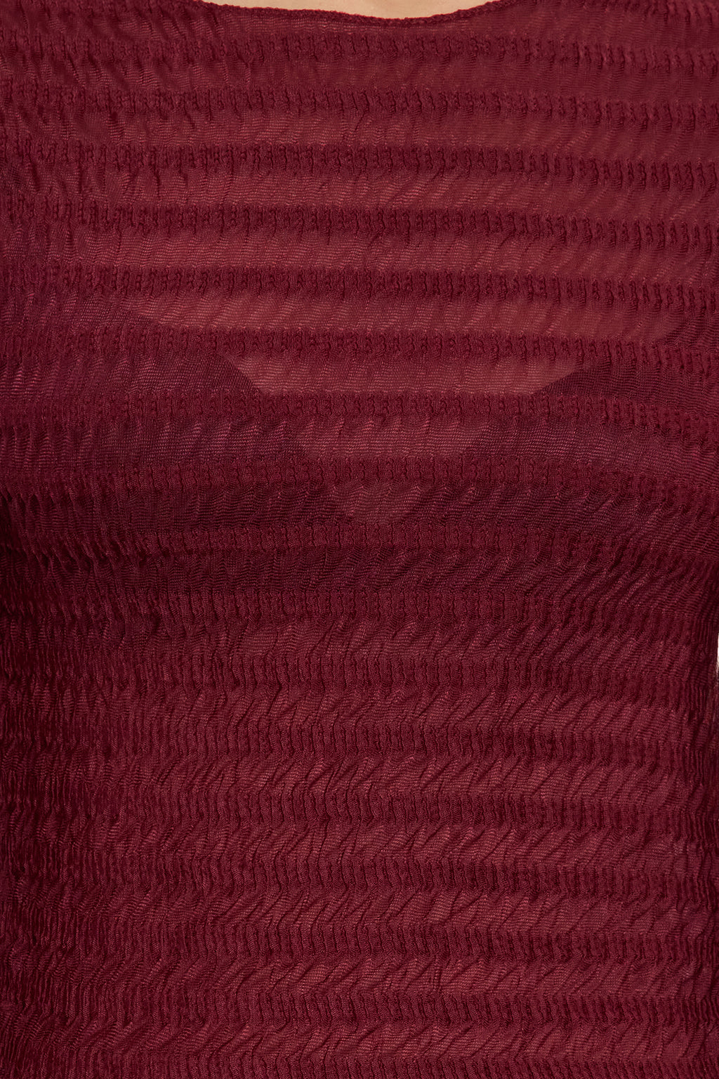 Trendyolmilla Bordo Fitted/Vücuda Oturan Dokulu Tül Esnek Örme Bluz TWOAW25BZ00207