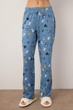 Trendyolmilla Mavi %100 Pamuklu Desenli Örme Pijama Takımı THMAW21PT0084