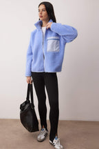 Trendyolmilla Winter Essentials Indigo Kalın Polar Fermuarlı Dik Yaka Cepli Örme Sweatshirt TWOAW24SW00071