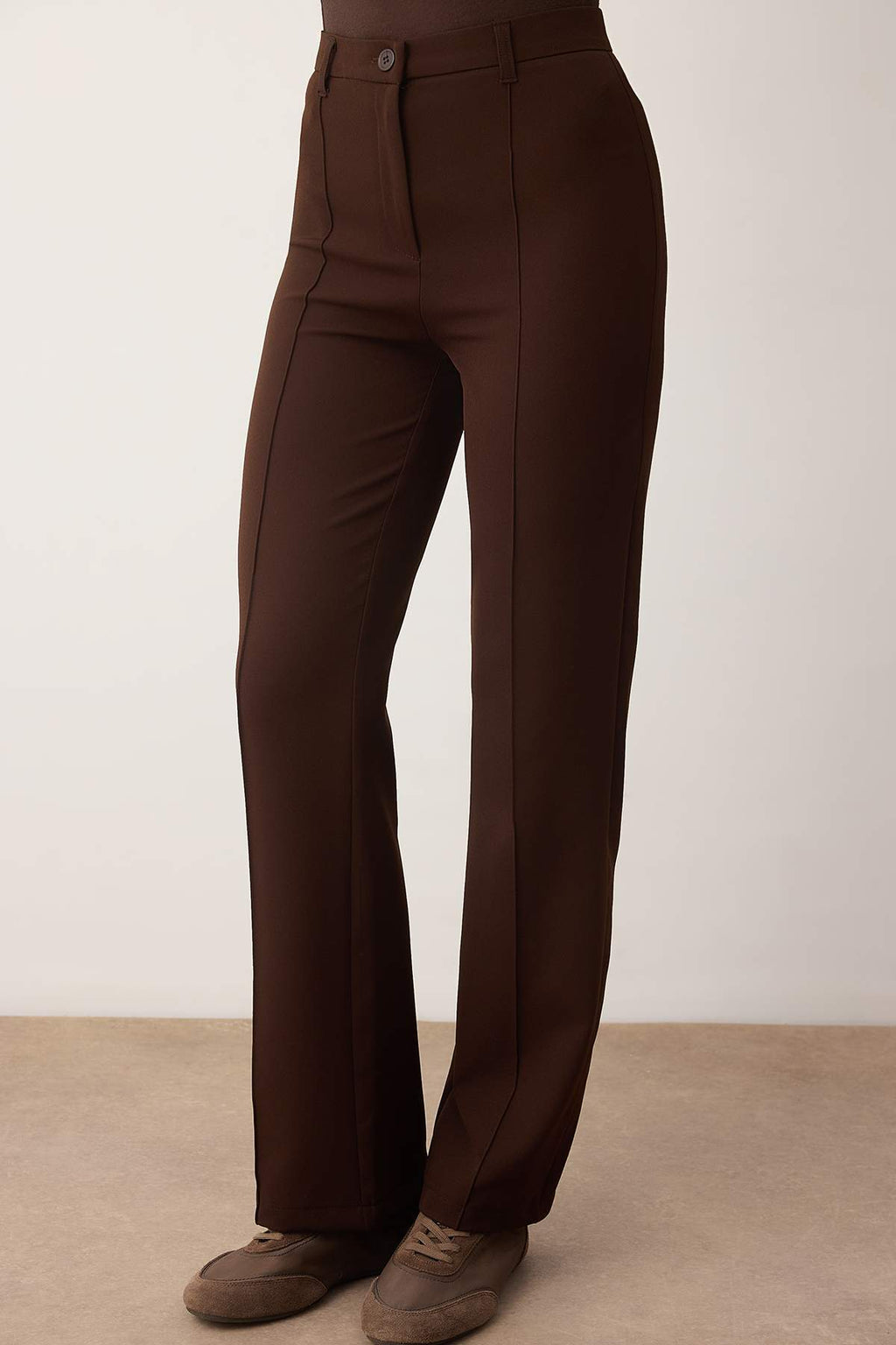 Trendyolmilla Siyah Kalın Esnek Kumaş Straight/Düz Kesim Yüksek Bel Nervür Dikişli  Pantolon TWOAW26PL00027