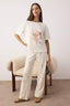 Ekru %100 Pamuklu Kurdele ve Yıldız Baskılı Örme Pijama Takımı THMAW26PT00116