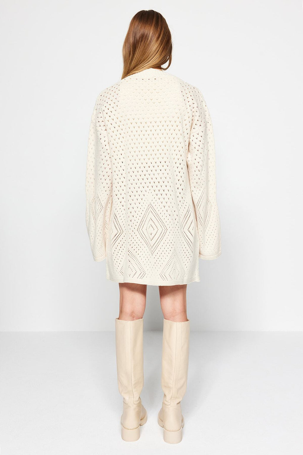 Taş Geniş Kalıp Midi Ajurlu/Delikli Triko Hırka TWOAW24HI00331