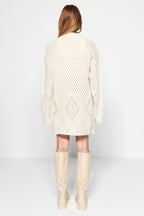 Taş Geniş Kalıp Midi Ajurlu/Delikli Triko Hırka TWOAW24HI00331