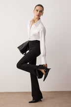 Siyah Wide Leg/Geniş Paça Esnek Kalın Örme Pantolon TWOAW26PL00073
