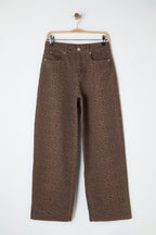 Çok Renkli Leopar Desenli Kahverengi Normal Bel Skater Baggy Jeans TWOSS25JE00038