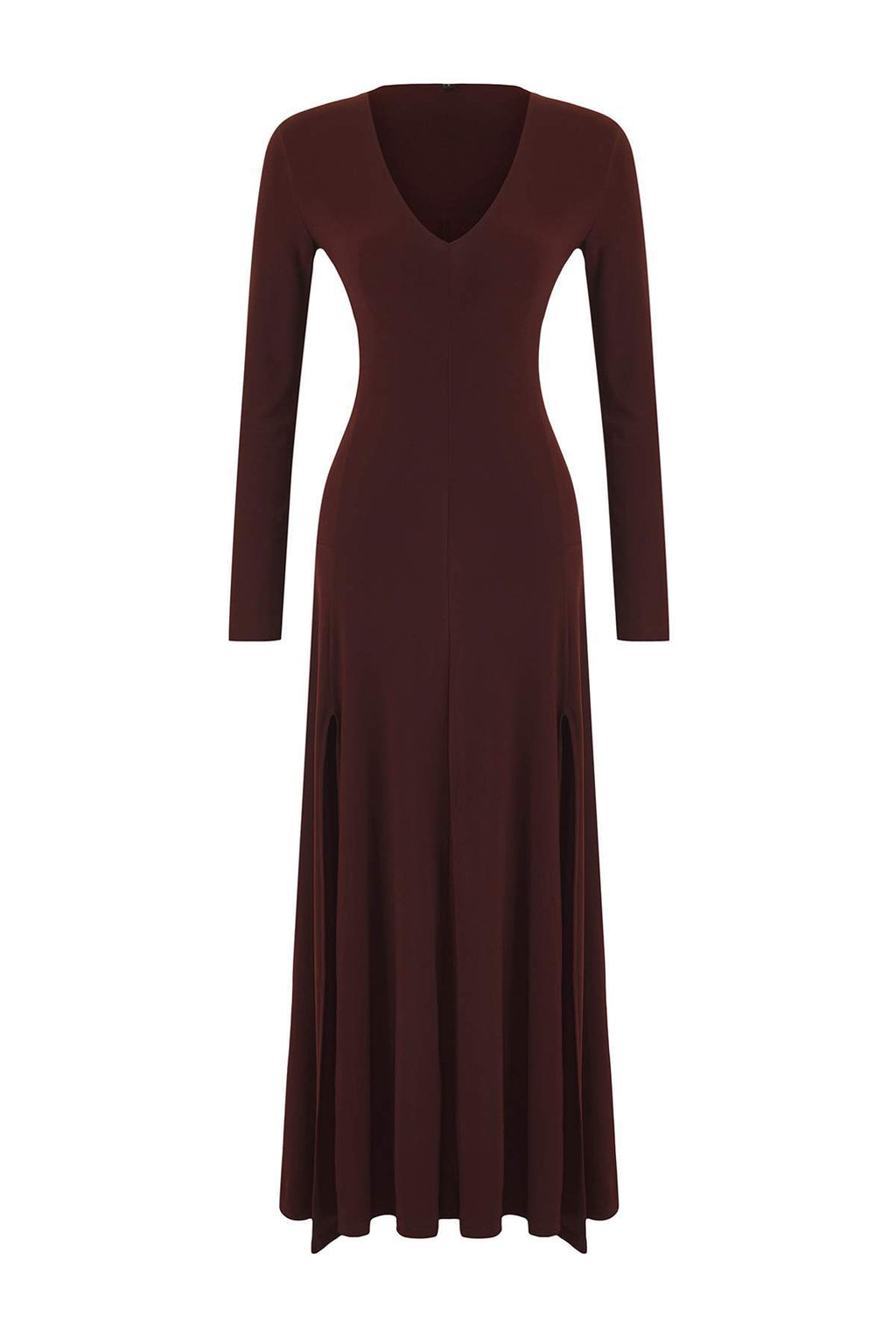 Trendyolmilla Bordo Düz Limited Edition V Yaka Skater/Belden Açılan Esnek Maxi Örme Elbise TWOAW25EL00299