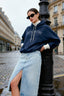 Trendyolmilla Lacivert Kalın İçi Polarlı Triko Bant Detaylı Kapüşonlu Örme Sweatshirt TWOAW22SW1806