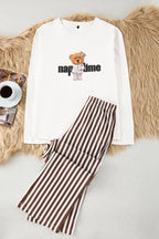Trendyolmilla Mint %100 Pamuklu Çizgili Ayıcıklı Örme Pijama Takımı THMAW25PT00171