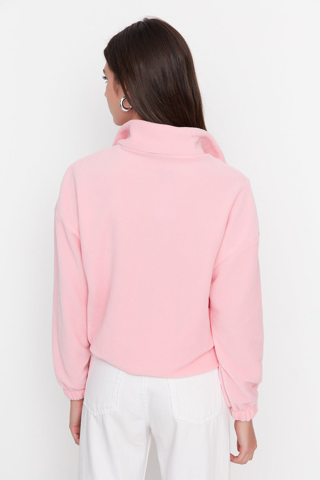Trendyolmilla Açık Mavi  Fermuarlı Dik Yaka Polar Regular/Normal Kesim Örme Sweatshirt TWOAW21SW0758