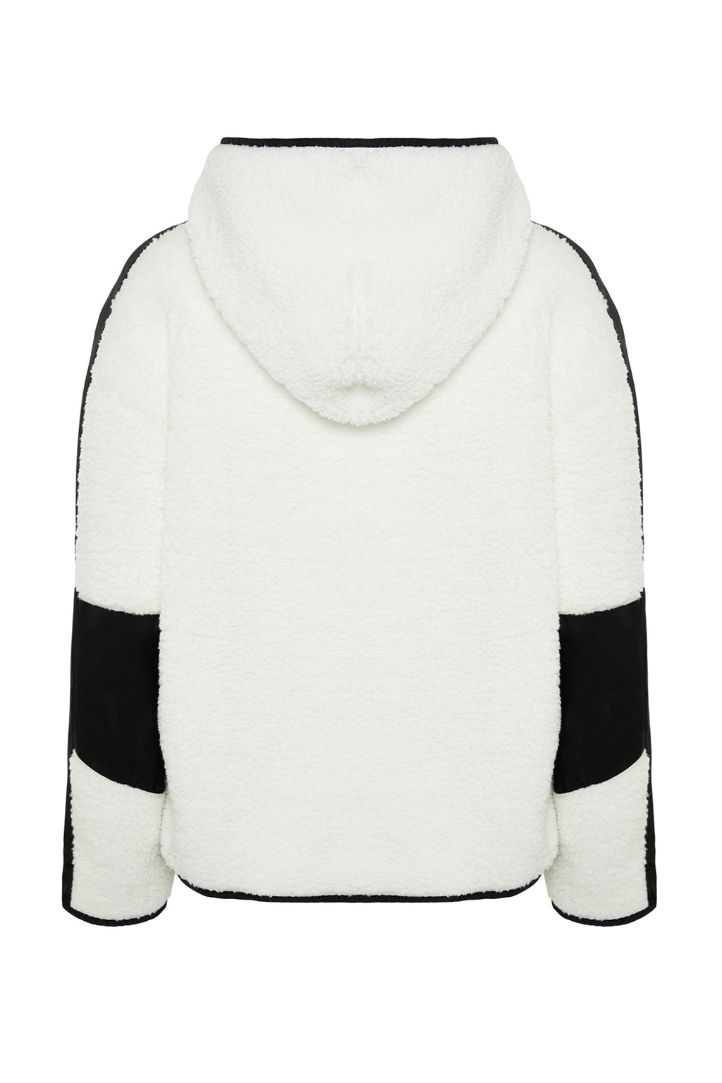 Ekru Renk Bloklu Paraşüt Kumaş Detaylı Peluş Geniş Kalıp Örme Spor Sweatshirt THMAW24SW00009