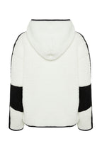 Ekru Renk Bloklu Paraşüt Kumaş Detaylı Peluş Geniş Kalıp Örme Spor Sweatshirt THMAW24SW00009