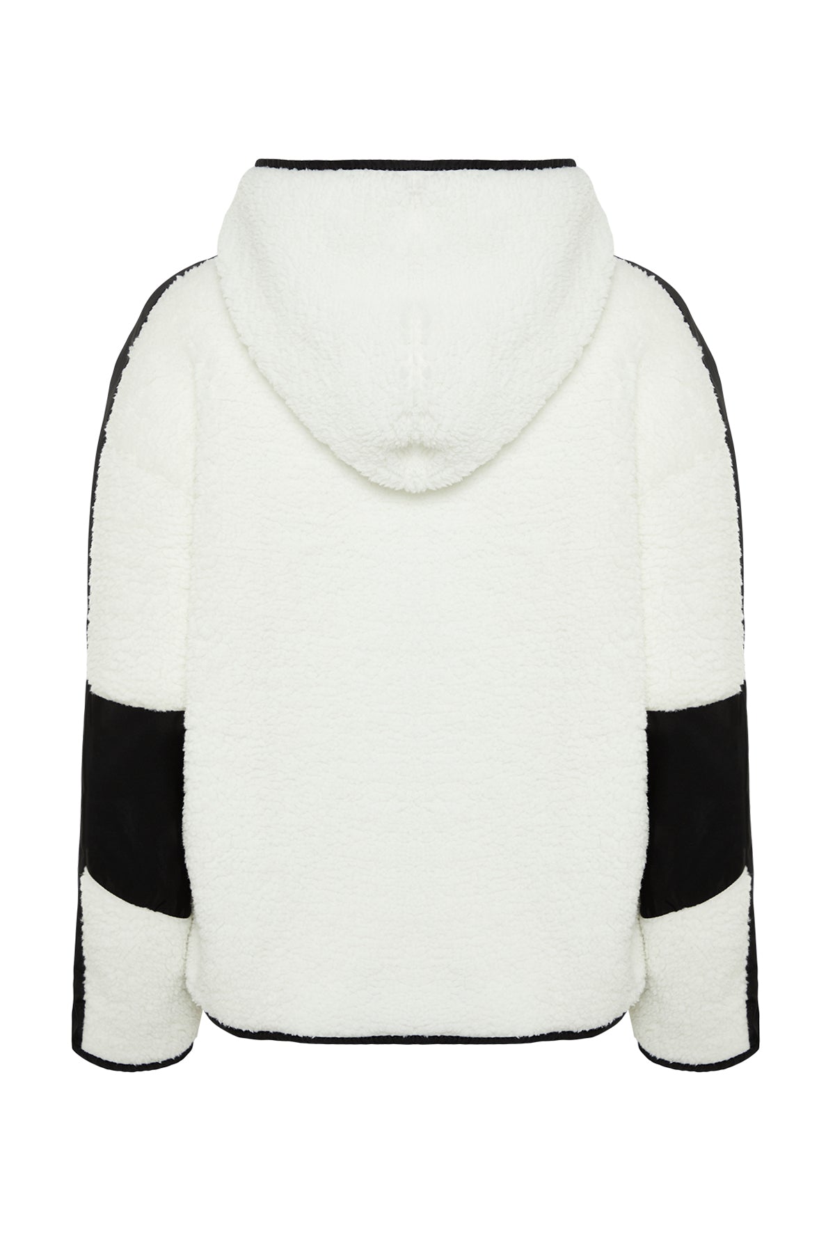 Ekru Renk Bloklu Paraşüt Kumaş Detaylı Peluş Geniş Kalıp Örme Spor Sweatshirt THMAW24SW00009