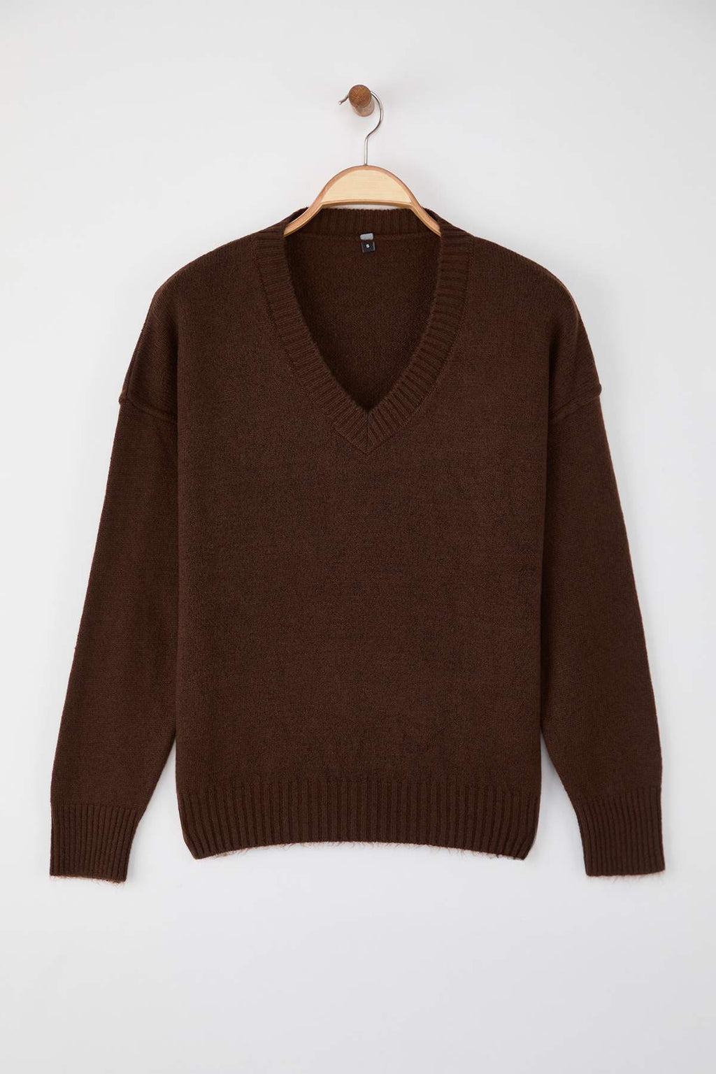 Wardrobe Essentials Kahverengi Yünlü Premium İplikBasic Geniş Kalıp Triko Kazak | TWOAW26KZ00068