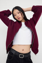 Trendyolmilla Teen Koyu Bordo Fermuarlı Oversize/Geniş Kalıp Kalın İçi Polarlı Örme Sweatshirt TWOAW25SW00122