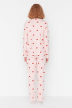 Trendyolmilla Kırmızı %100 Pamuklu Kalpli Örme Pijama Takımı THMAW21PT0548