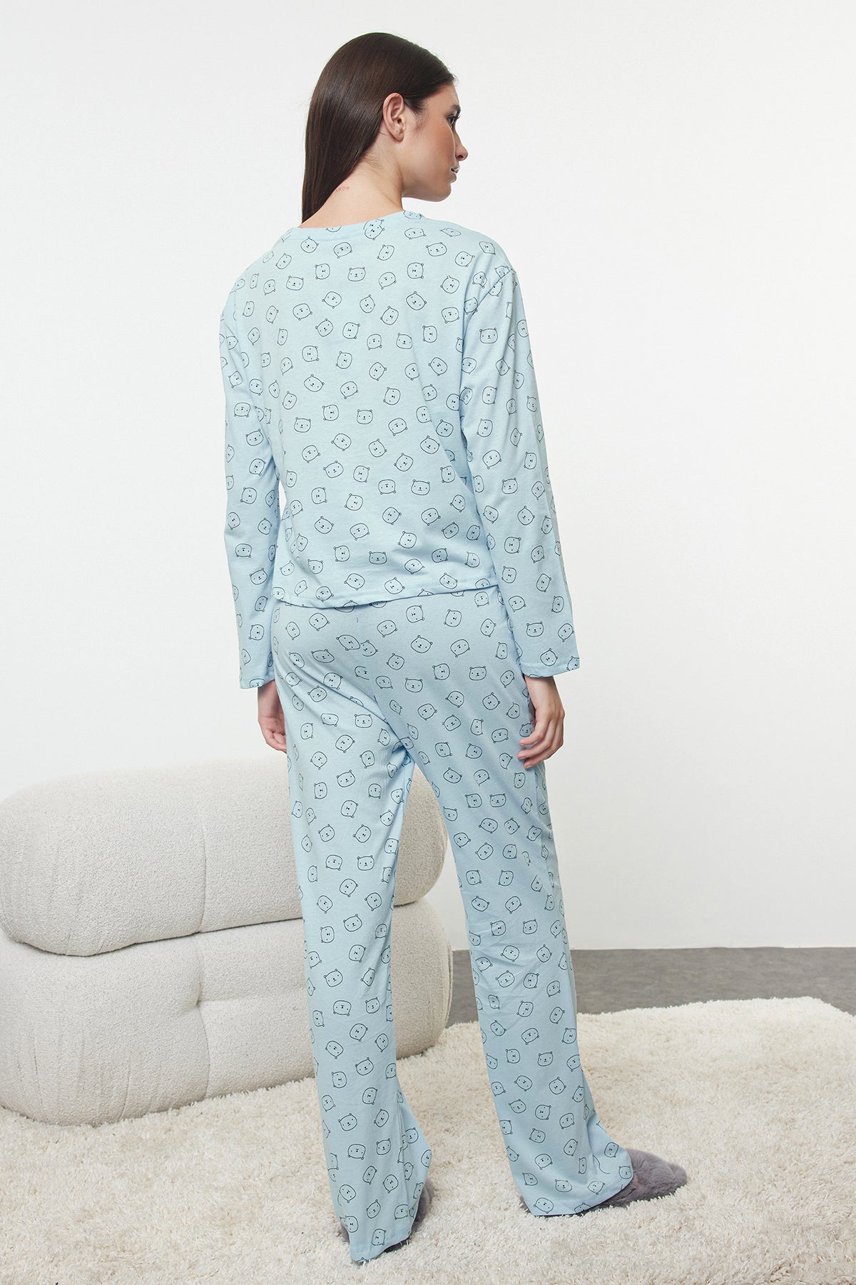 Trendyolmilla Bordo %100 Pamuklu Ayıcıklı Örme Pijama Takımı THMAW25PT00131