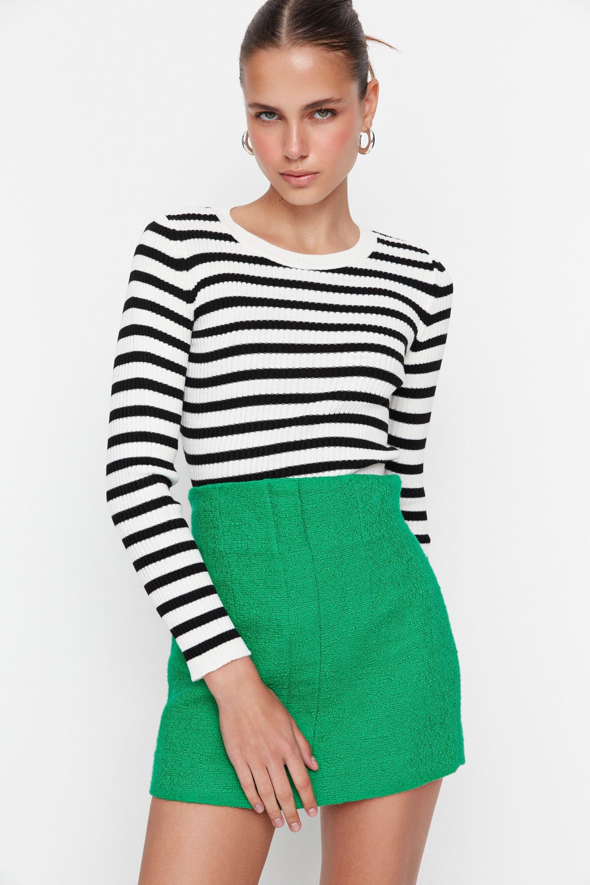 Trendyolmilla Lacivert Basic Çizgili Triko Kazak TWOAW21KZ0942