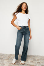Trendyolmilla Ekru Yüksek Bel Wide Leg Jeans TWOSS24JE00080