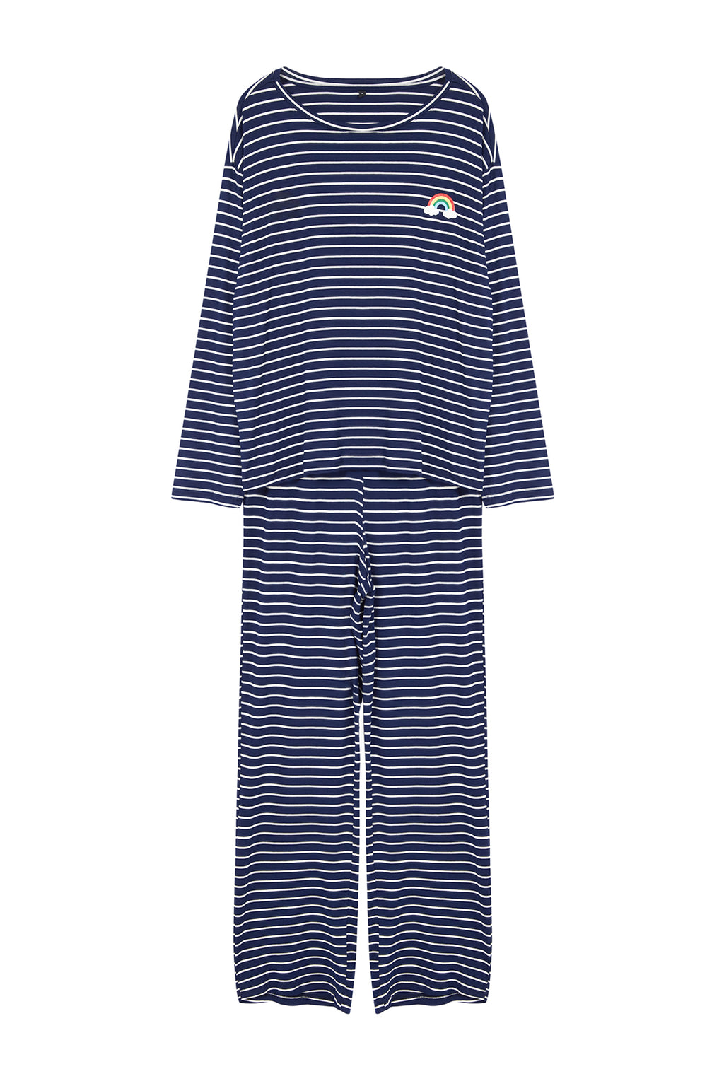 Trendyolmilla Kırmızı Çizgili Gökkuşağı Baskılı Viskon Örme Pijama Takımı THMAW25PT00014