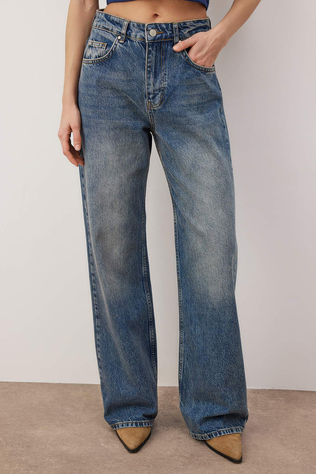 Trendyolmilla Mavi*002 Yüksek Bel Geniş Paça Wide Leg Smoke Jeans TWOAW24JE00075
