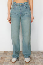 Mavi Soluk Efekt Vintage Yüksek Bel Wide Leg Geniş Paça %100 Pamuk Non-Stretch Jeans TWOSS23JE00166