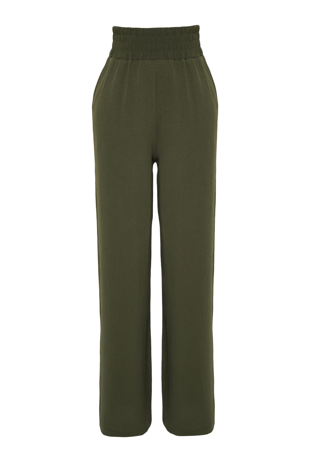 Trendyolmilla Haki Wide Leg/Geniş Paça Beli Lastikli Dokuma Pantolon TWOSS22PL00024