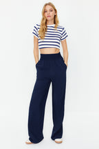 Trendyolmilla Lacivert Wide Leg/Geniş Paça Beli Lastikli Dokuma Pantolon TWOSS22PL00024