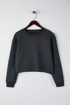 Trendyolmilla Siyah Kalın İçi Polarlı Bisiklet Yaka Crop Örme Sweatshirt TWOAW26SW00093