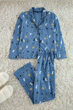 Trendyolmilla Mavi %100 Pamuklu Desenli Örme Pijama Takımı THMAW21PT0084