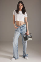 Mavi Kurdele/Fiyonk Detaylı Taşlı Normal Bel Wide Leg Geniş Paça Jeans TWOSS25JE00234