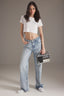 Mavi Kurdele/Fiyonk Detaylı Taşlı Normal Bel Wide Leg Geniş Paça Jeans TWOSS25JE00234