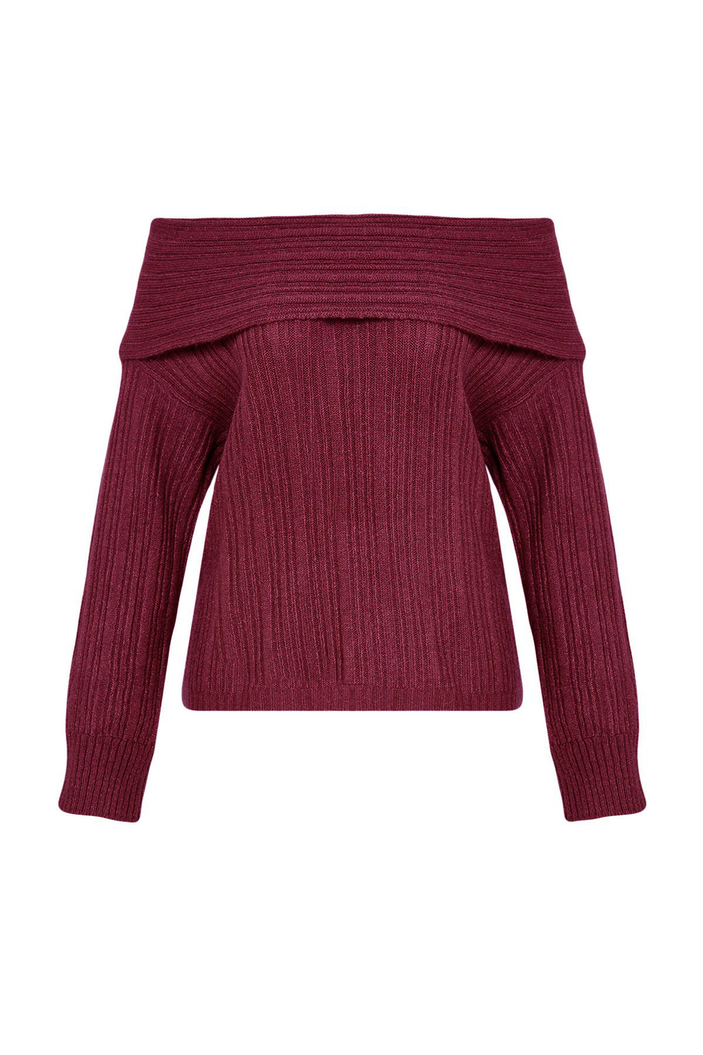Trendyolmilla Bordo Yumuşak Dokulu Carmen Yaka Triko Kazak TWOAW25KZ00076