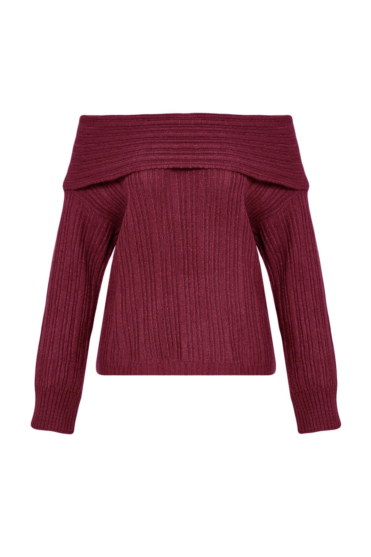 Trendyolmilla Bordo Yumuşak Dokulu Carmen Yaka Triko Kazak TWOAW25KZ00076