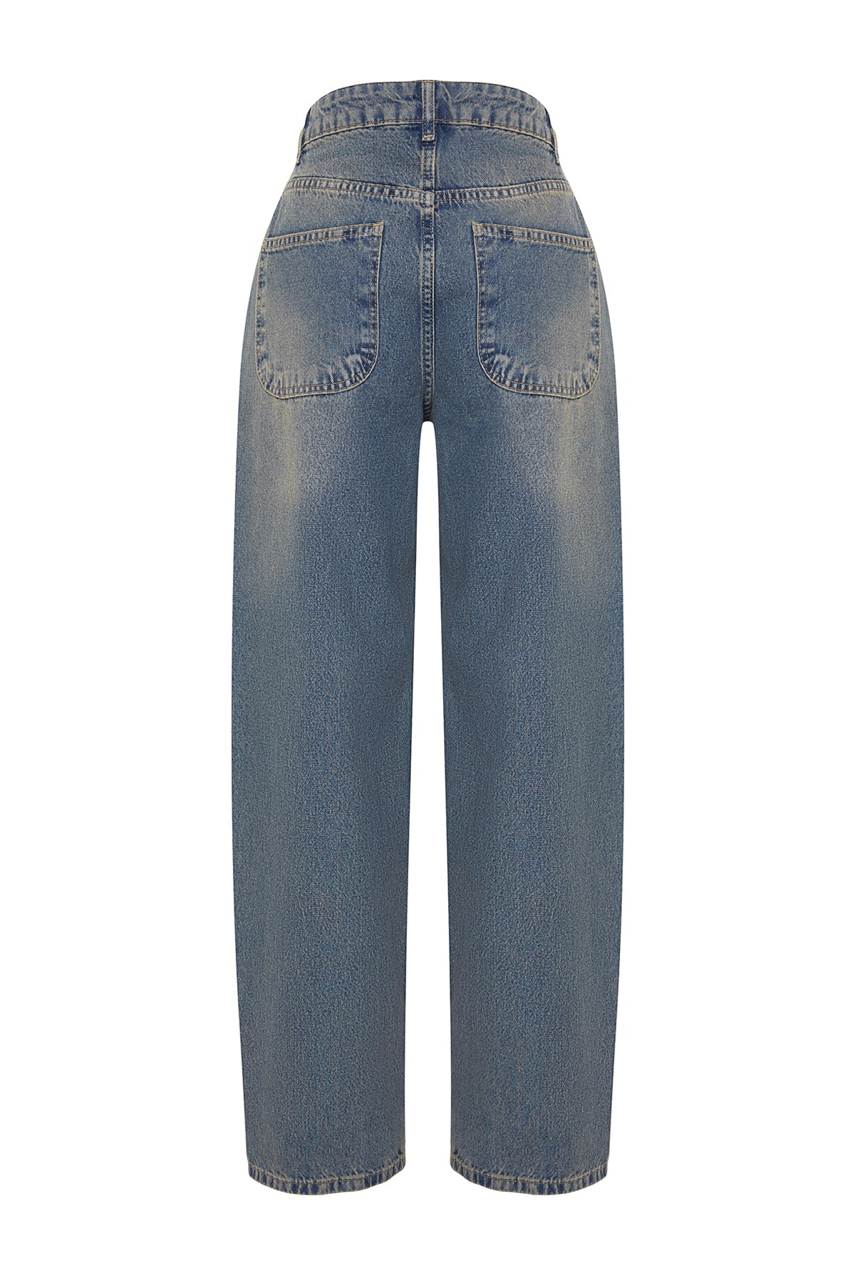 Koyu Mavi Soluk Efektli Vintage Düşük Bel Skater Baggy Jeans TWOSS24JE00052