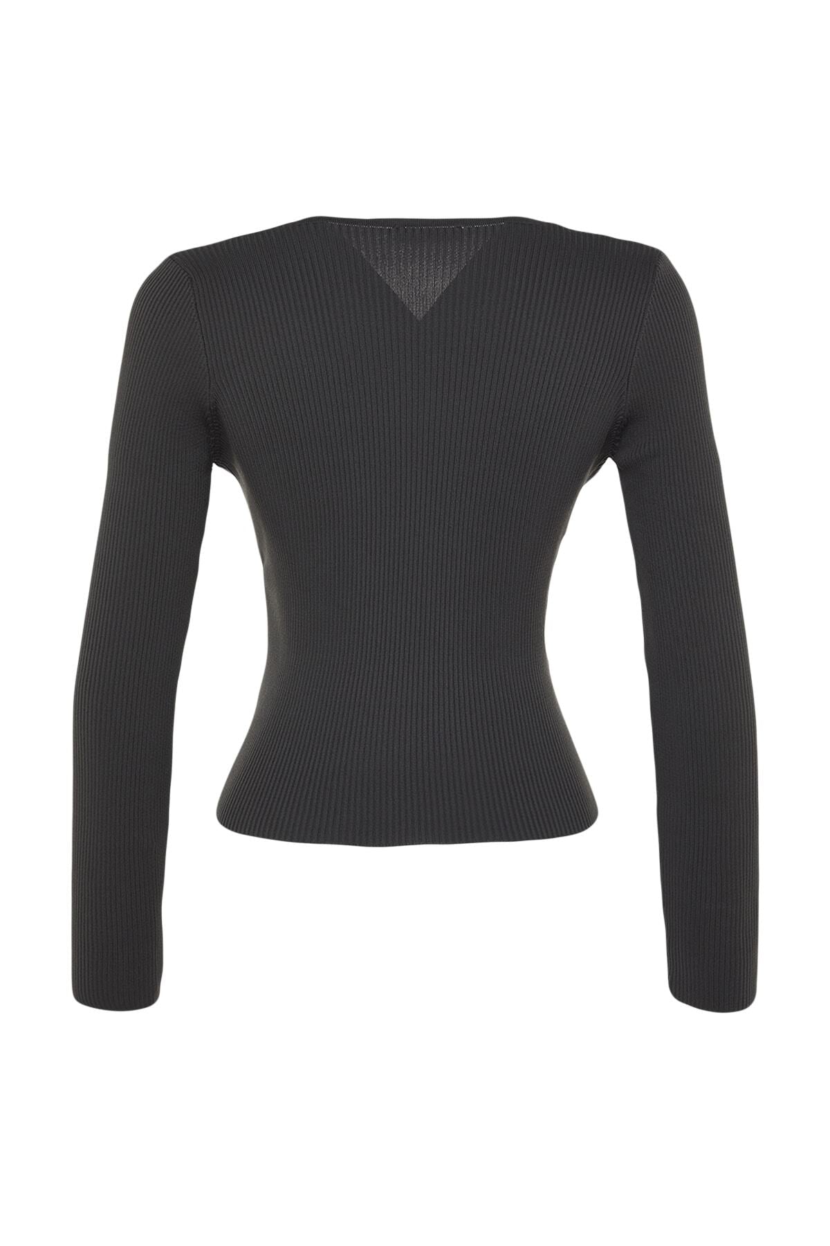 Trendyolmilla Antrasit Kruvaze Büzgü Detaylı Triko Kazak TWOAW23KZ00828