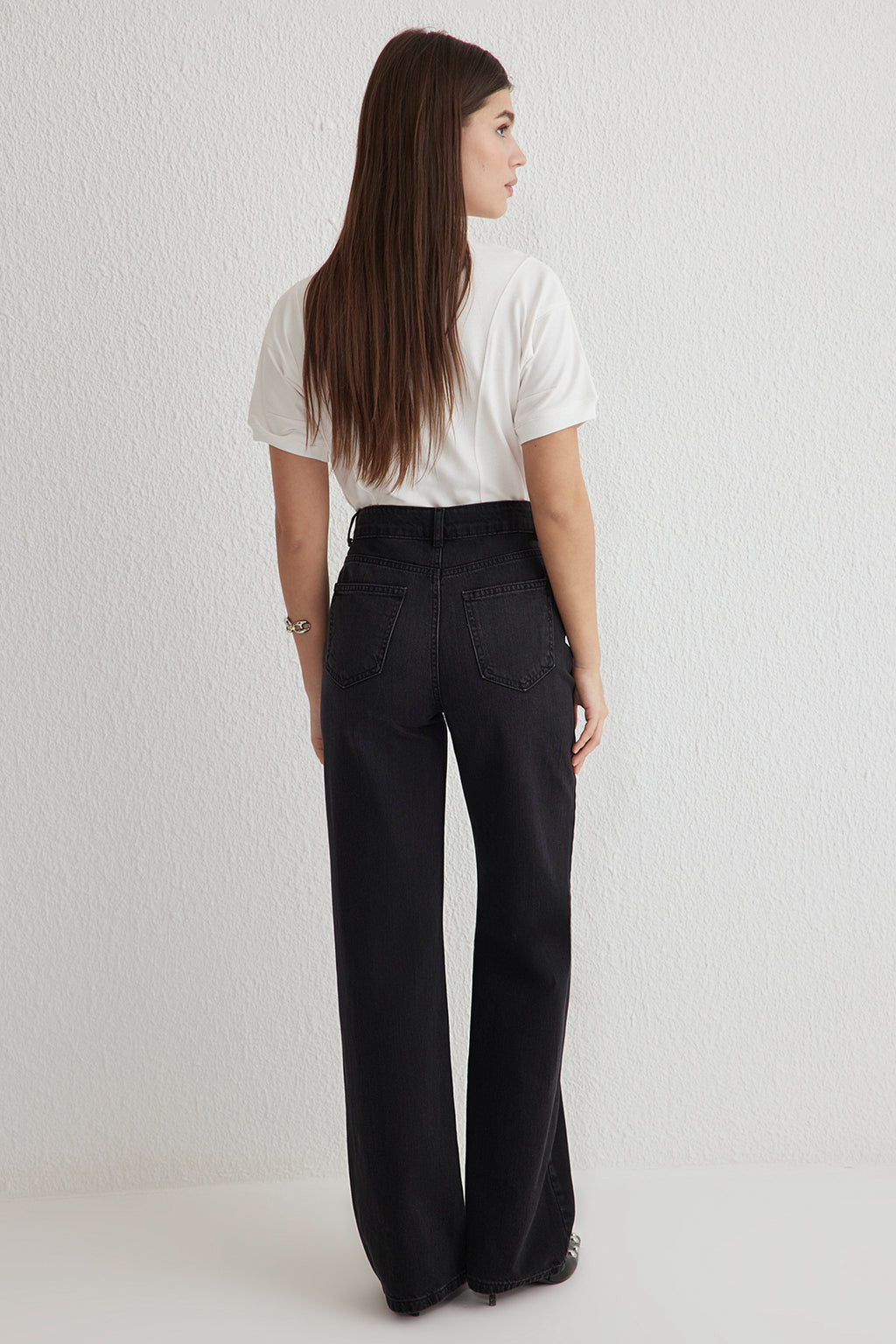 Siyah Yüksek Bel Wide Leg Geniş Paça %100 Pamuk Non-Stretch Jeans TWOSS25JE00060