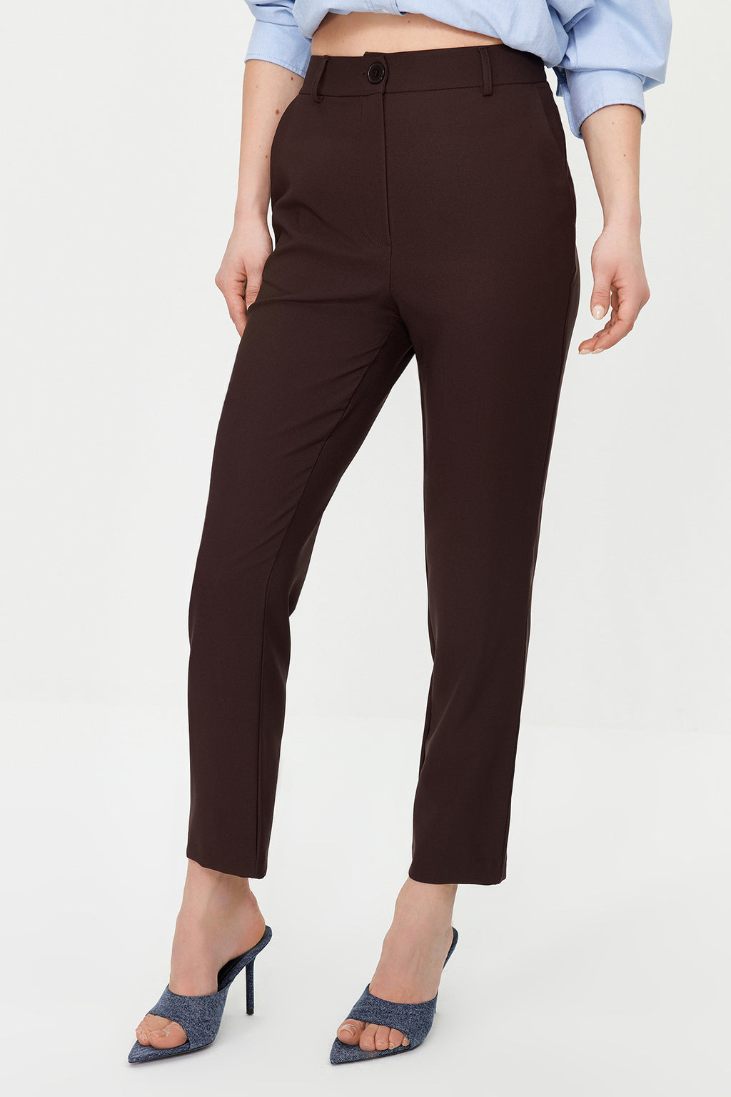 Trendyolmilla Lacivert Basic Cigarette Dar Paça Dokuma Kumaş Pantolon TWOSS19ST0038