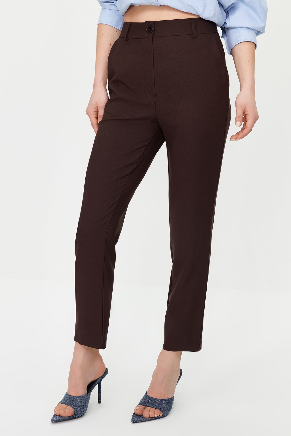 Trendyolmilla Lacivert Basic Cigarette Dar Paça Dokuma Kumaş Pantolon TWOSS19ST0038